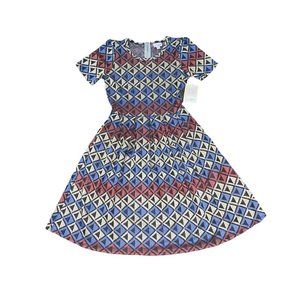 Lularoe Womens Amelia Blue Red Gray Geometric size Small NWT
